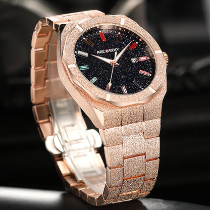 Reloj de lujo para hombre con diamantes en tono roble