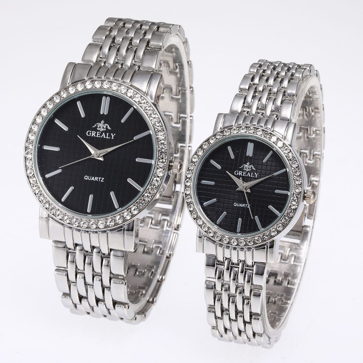 Reloj de cuarzo casual sencillo para hombre y mujer con correa de acero y diamantes