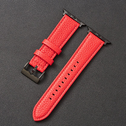 Suitable For  Iwatch SE Strap Lychee Pattern Oil Wax Leather Strap New Silicone Leather Strap