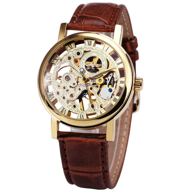 Reloj Mecánico para Hombre Moda Casual Retro Estilo Romano Reloj Hueco