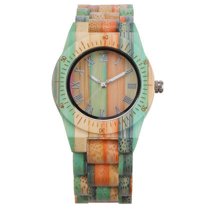 Reloj de cuarzo de madera informal de moda de bambú colorido para mujer