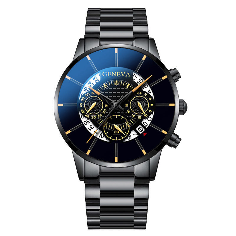 Men's Quartz Watch With Non-Mechanical Alloy Steel Band Calendar