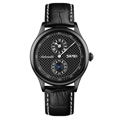 Reloj de negocios con esqueleto dividido, horas, minutos, segundos, cuello blanco para hombre