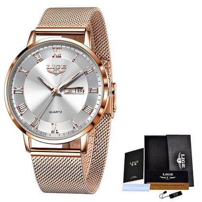 Thin Ladies Quartz Dual Calendar Waterproof Watch