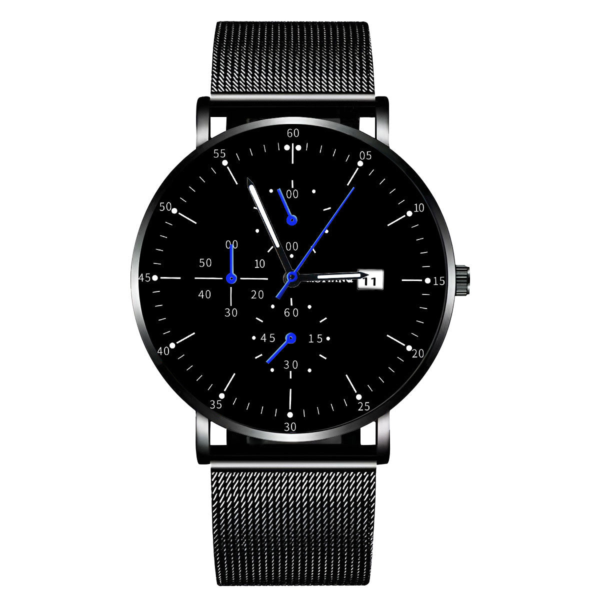 Reloj ultrafino de acero negro sencillo para hombre