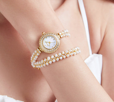 Reloj de perlas de agua dulce Joyería de moda de lujo asequible Señoras llenas de diamantes