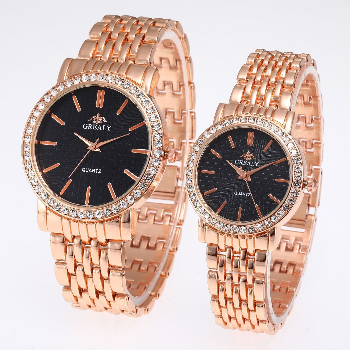 Reloj de cuarzo casual sencillo para hombre y mujer con correa de acero y diamantes