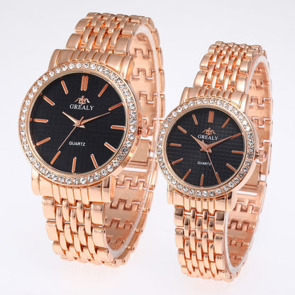 Reloj de cuarzo casual sencillo para hombre y mujer con correa de acero y diamantes