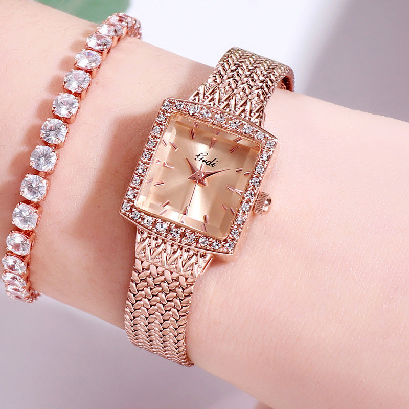 Mesh Belt Retro Square Ladies Diamond Watch