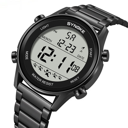 Reloj electrónico deportivo con correa de acero, resistente al agua, multifuncional, pantalla grande, luminoso