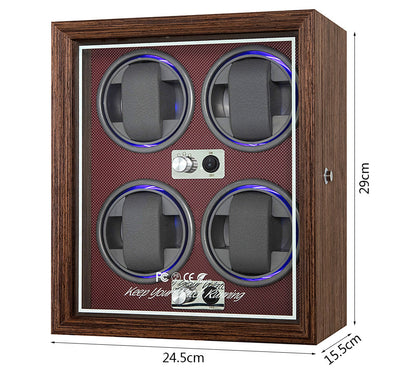 Vertical Solid Wood Leather Automatic Mechanical Watch  Winder Turn Storage Box