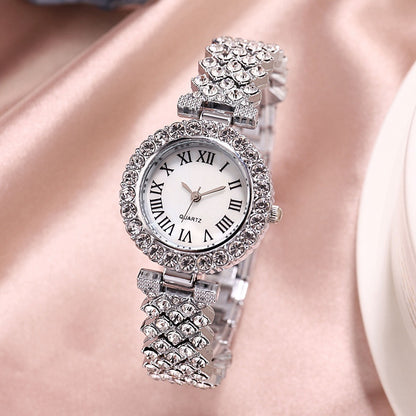 Reloj de cuarzo con diamantes de lujo y moda, pulsera de diamantes de doble capa, 2 piezas