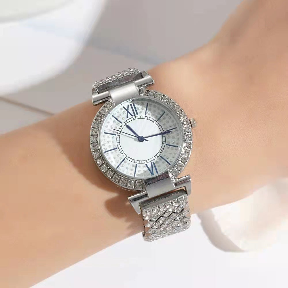 Conjunto de reloj de moda para mujer de cinco piezas con personajes romanos llenos de diamantes