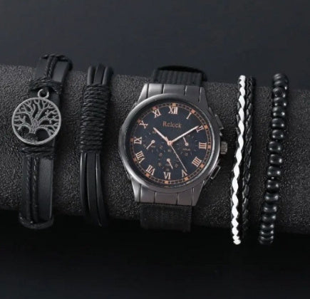 Men's Fashion Simple Quartz Watch All-match Beaded Bracelet