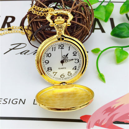 Reloj de bolsillo grande con tapa de locomotora de cabina retro de moda Reloj de cuarzo dorado