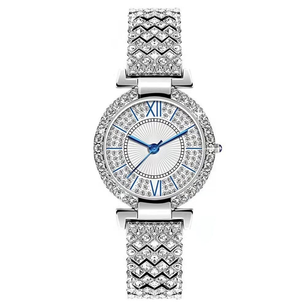 Conjunto de reloj de moda para mujer de cinco piezas con personajes romanos llenos de diamantes