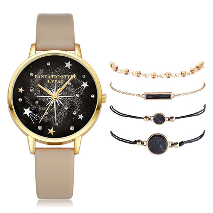 Conjunto combinado de pulsera y reloj para mujer con diseño de cielo estrellado