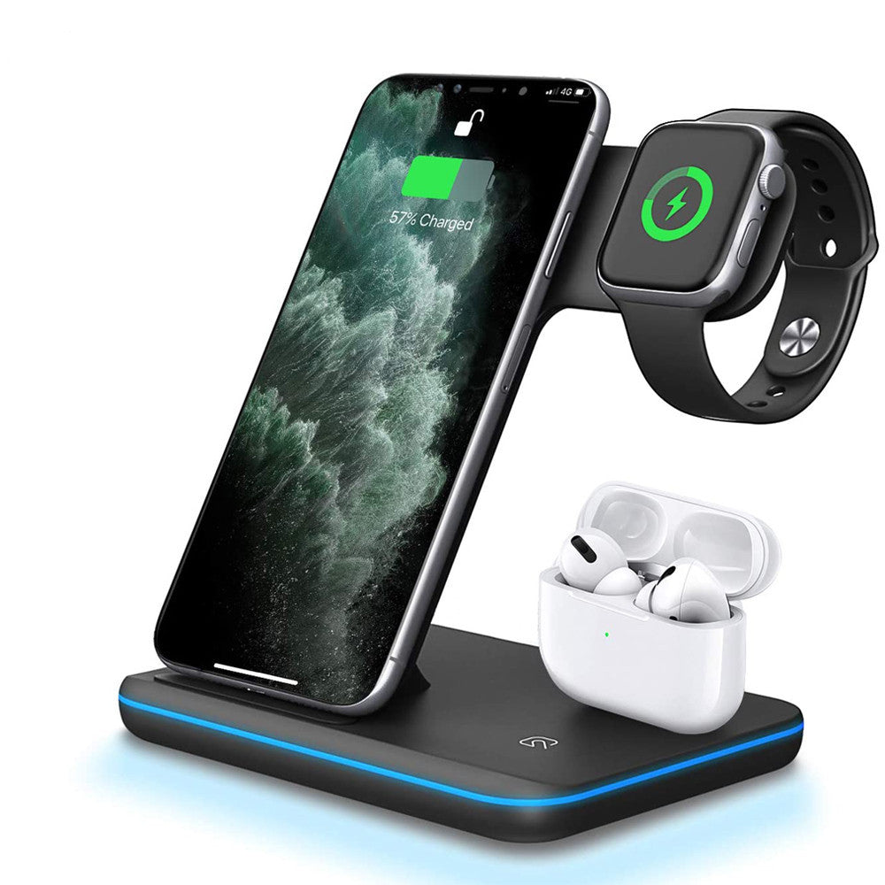 Cargador inalámbrico 3 en 1 compatible con teléfono móvil, reloj, auriculares y soporte de carga inalámbrica