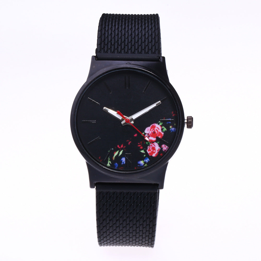 Men's And Women's Silicone Mesh Floral Watch