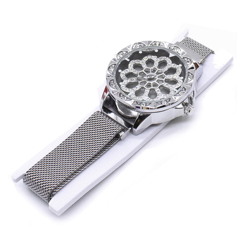 Rotatable Dial Watch Micro Business Drainage Turntable Quartz Ladies Watch