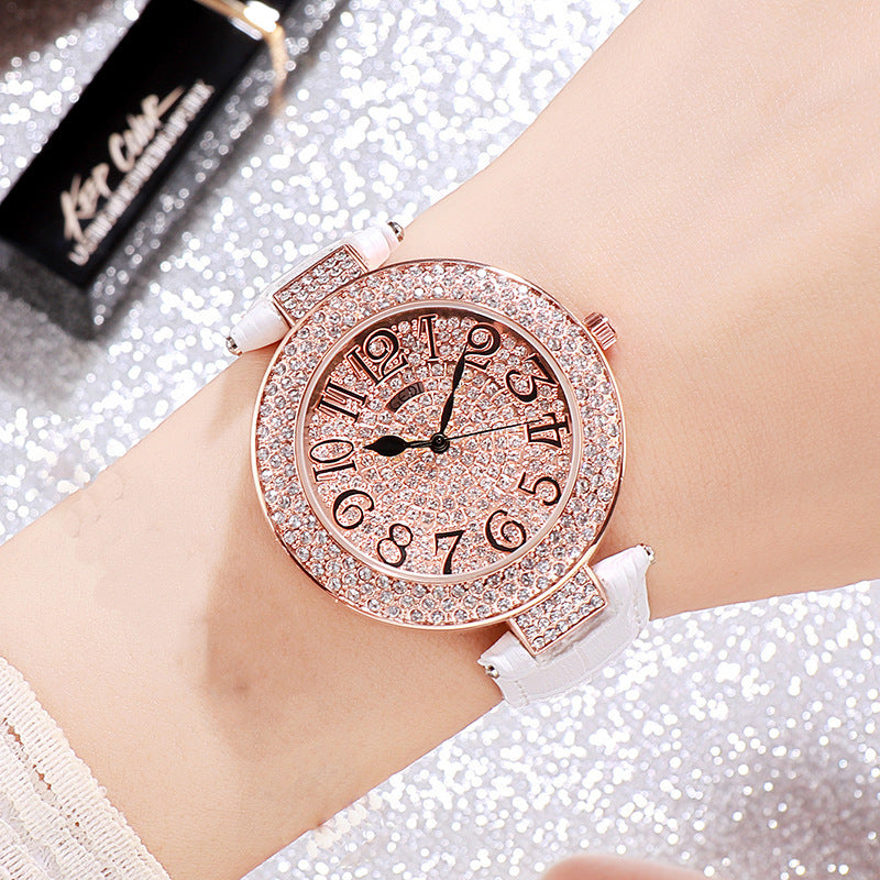 Reloj de mujer con diamantes a prueba de agua, esfera grande para estudiantes de moda