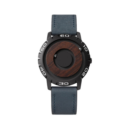 Men's wooden watch with magnetic ball