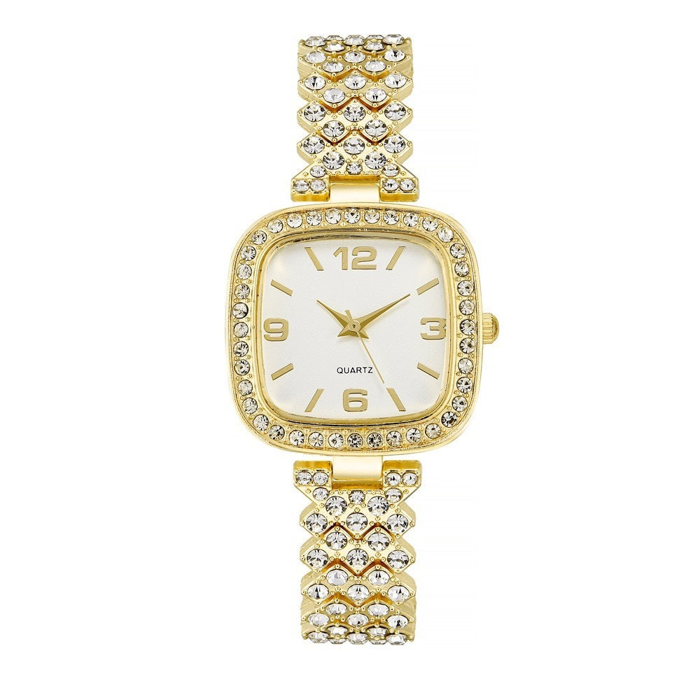 Reloj cuadrado pequeño con diamantes para mujer, pulsera y caja de regalo