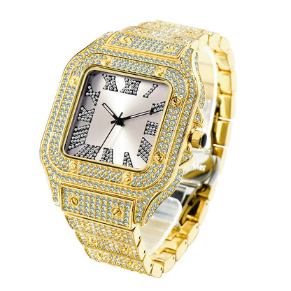 Reloj de hombre cuadrado con diamantes llenos de diamantes Hip Hop de moda