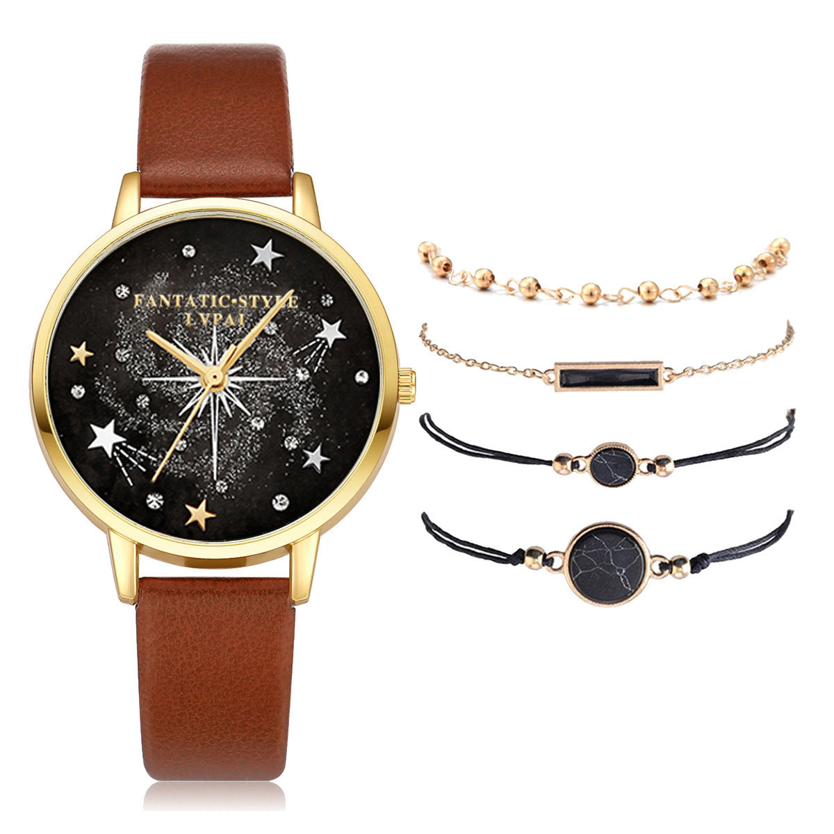 Conjunto combinado de pulsera y reloj para mujer con diseño de cielo estrellado