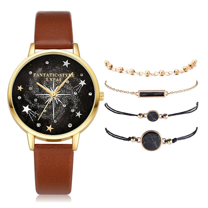 Conjunto combinado de pulsera y reloj para mujer con diseño de cielo estrellado