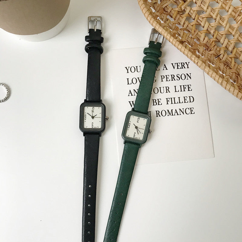 Reloj retro cuadrado verde blanco bosque pequeño y exquisito para mujer