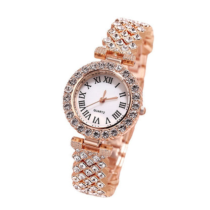 Reloj de cuarzo con diamantes de lujo y moda, pulsera de diamantes de doble capa, 2 piezas