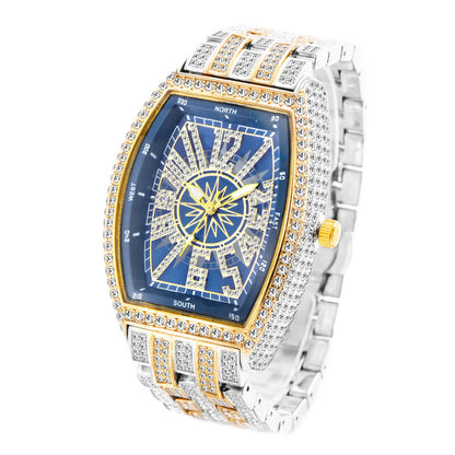 Reloj para hombre con esfera grande y diamantes en forma de cubo