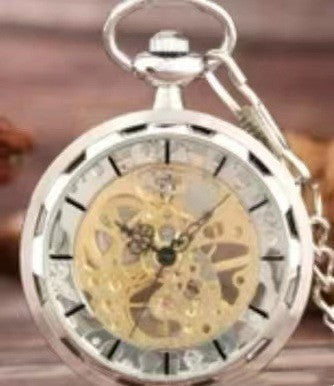 Bronze Transparent Bottom Glossy Semi-automatic Mechanical Pocket Watch