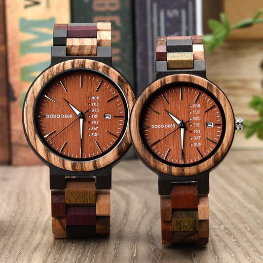 Reloj con calendario de estilo europeo y americano de pareja de madera