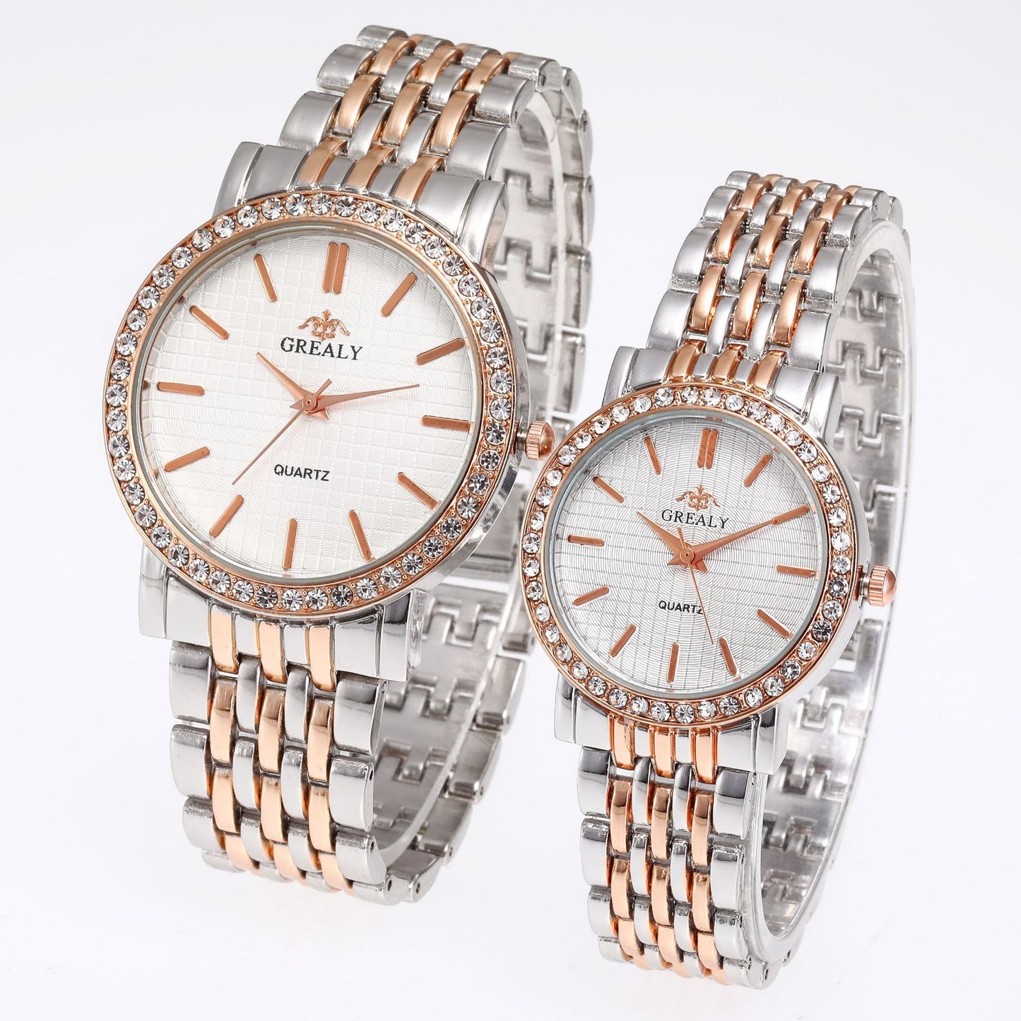 Reloj de cuarzo casual sencillo para hombre y mujer con correa de acero y diamantes