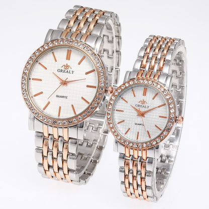 Reloj de cuarzo casual sencillo para hombre y mujer con correa de acero y diamantes