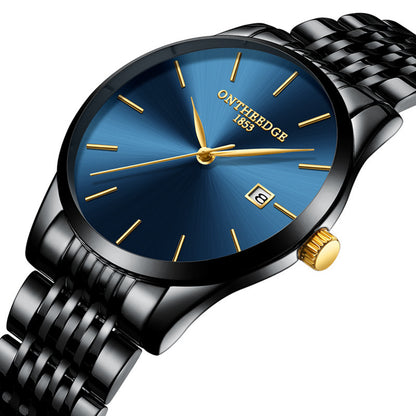 Slim Men's Stainless Steel Band Quartz Watch Calendar