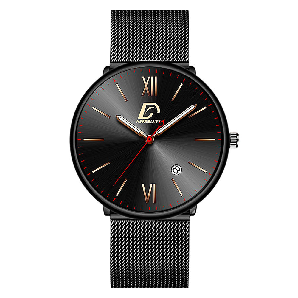 Reloj de acero inoxidable con calendario para hombre, versión coreana