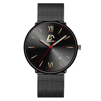 Reloj de acero inoxidable con calendario para hombre, versión coreana