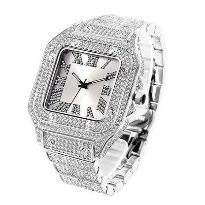 Reloj de hombre cuadrado con diamantes llenos de diamantes Hip Hop de moda