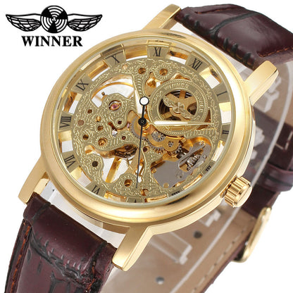 Men's Mechanical Watch Fashion Casual Retro Roman Style Hollow-out Watch