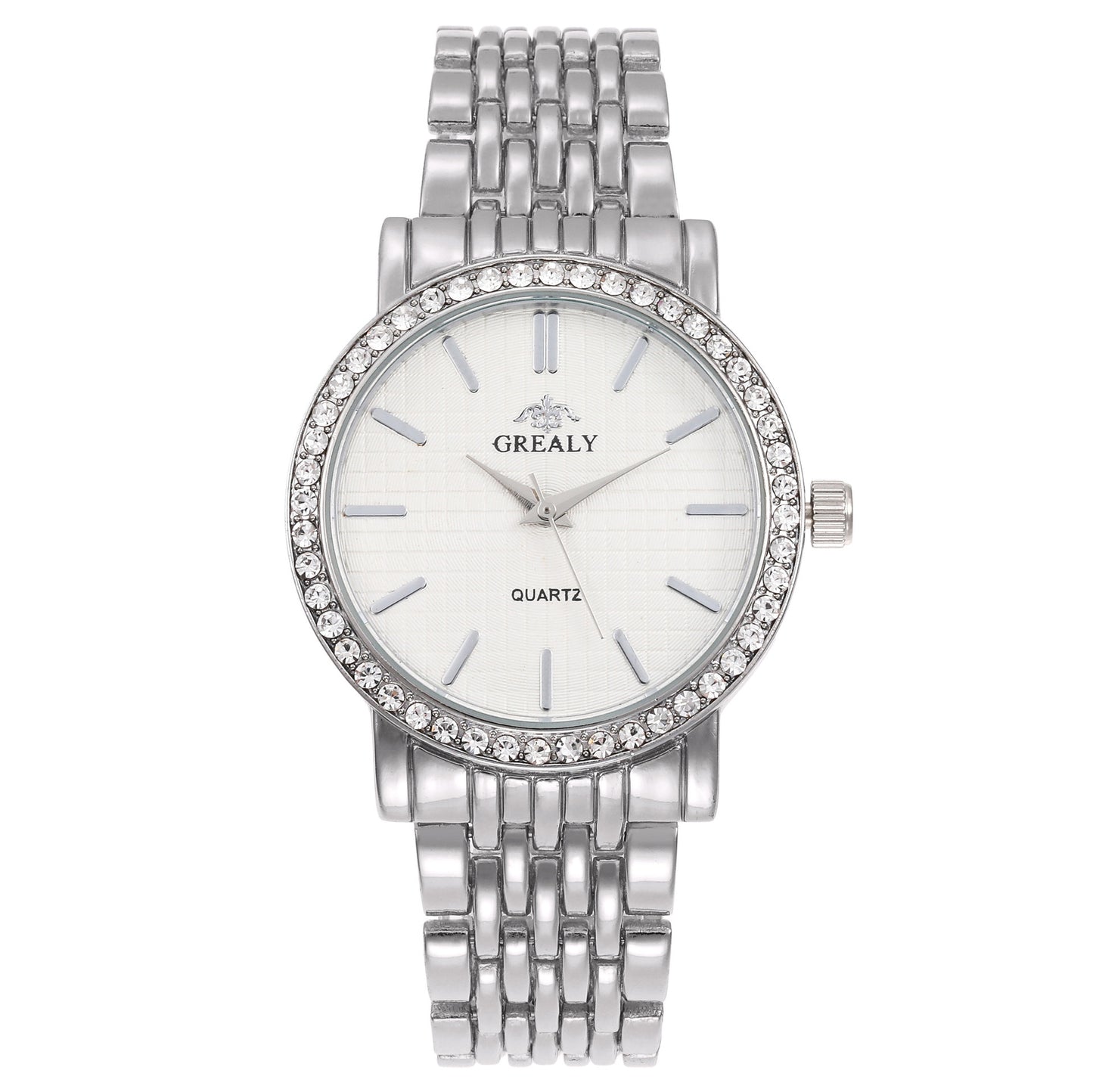 Reloj de cuarzo casual sencillo para hombre y mujer con correa de acero y diamantes