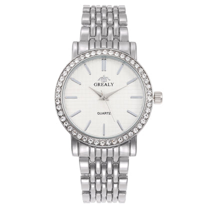 Reloj de cuarzo casual sencillo para hombre y mujer con correa de acero y diamantes