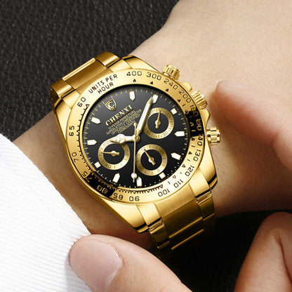 Reloj de negocios para hombre, resistente al agua, luminoso, con revestimiento dorado galvanizado