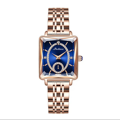 Reloj de mujer de oro rosa con dos agujas y diamantes de moda