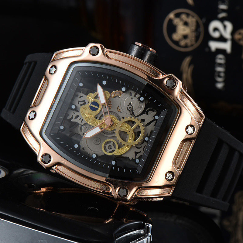 Two Hands Turn Dial Personalized Skeleton Transparent Quartz Watch