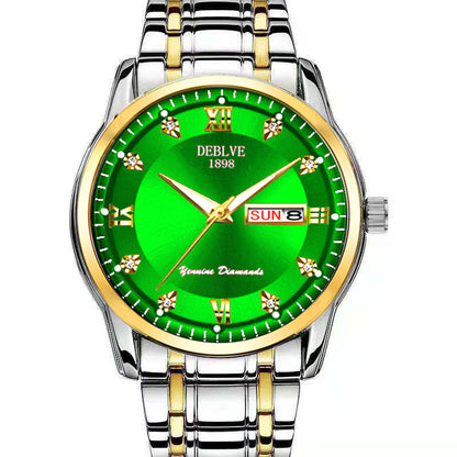 Fashion Alloy Steel Belt Waterproof Luminous Men's Dual Calendar Watch