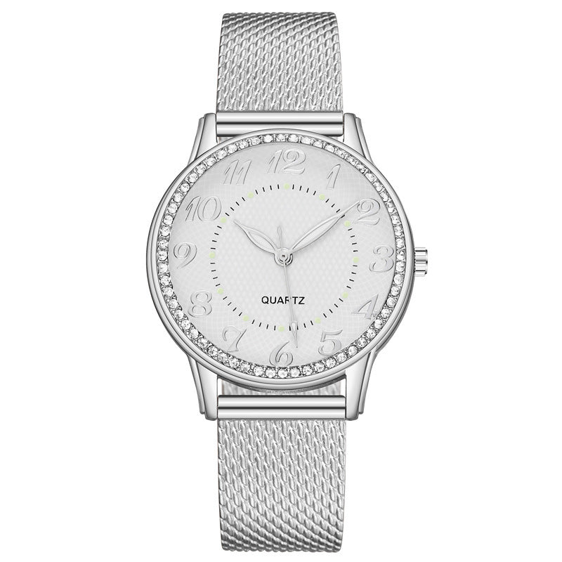 Reloj luminoso de diamantes para mujer, correa de malla de negocios de moda