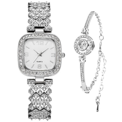 Reloj cuadrado pequeño con diamantes para mujer, pulsera y caja de regalo